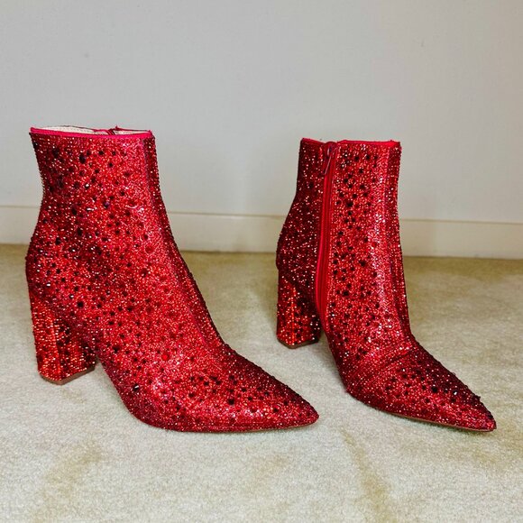 Betsey Johnson Red Rhinestone Boots - Picture 2 of 9